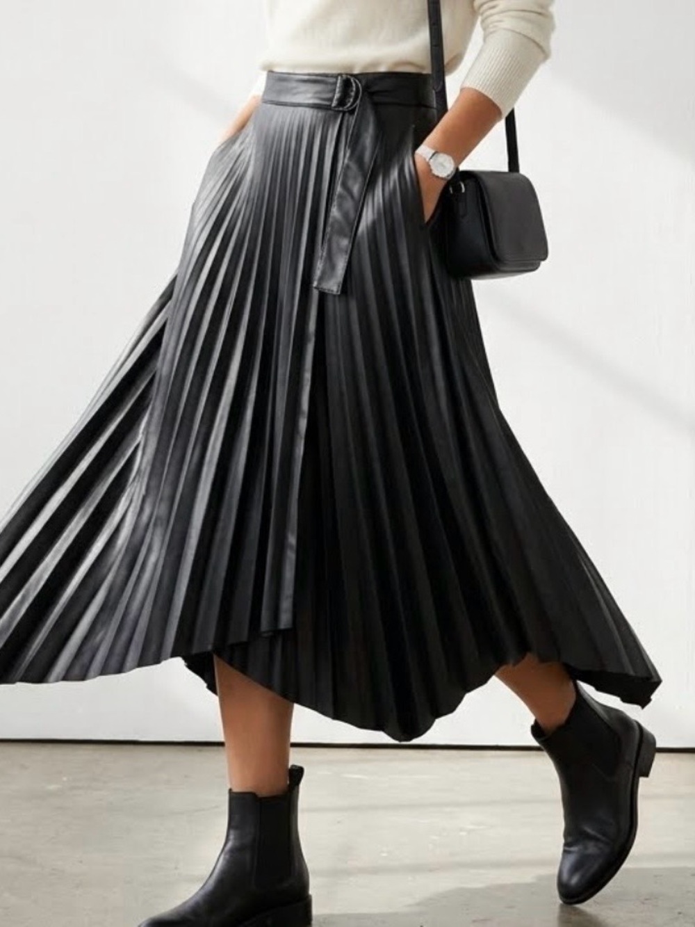Zara Woman Size XS Black Pleated Heavy Midi Skirt Thick Waist Band Office Career